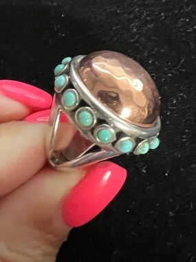 BARSE STERLING SILVER COPPER AND TURQUOISE RING